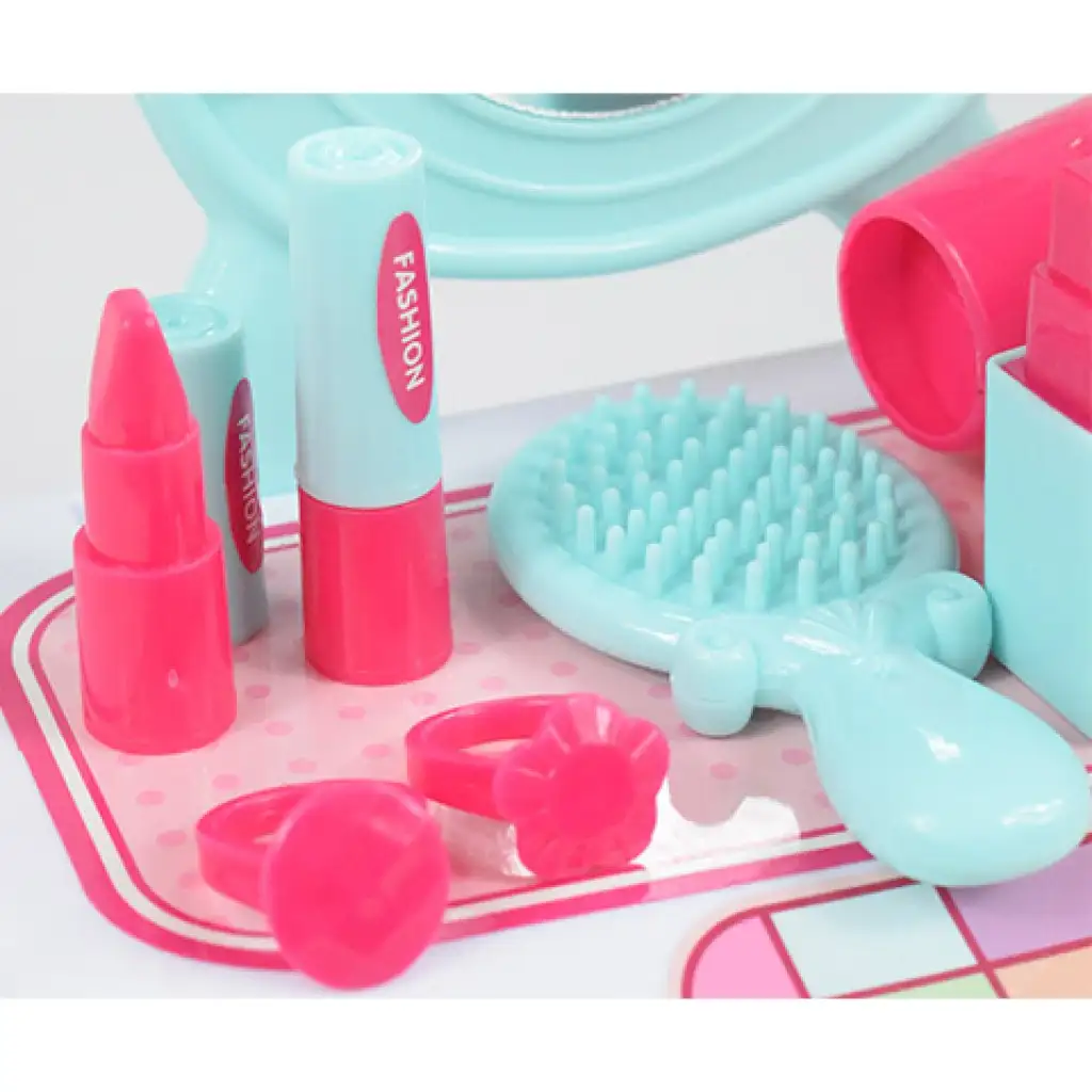 imagen de Conjunto de belleza con mesa de tocador con espejo y maquillaje en caja de almacenamiento 6