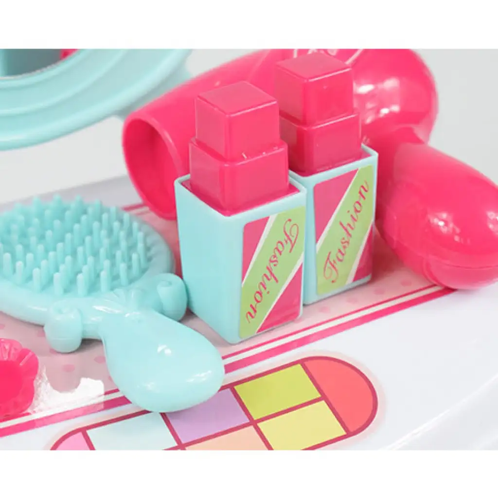 imagen de Conjunto de belleza con mesa de tocador con espejo y maquillaje en caja de almacenamiento 7