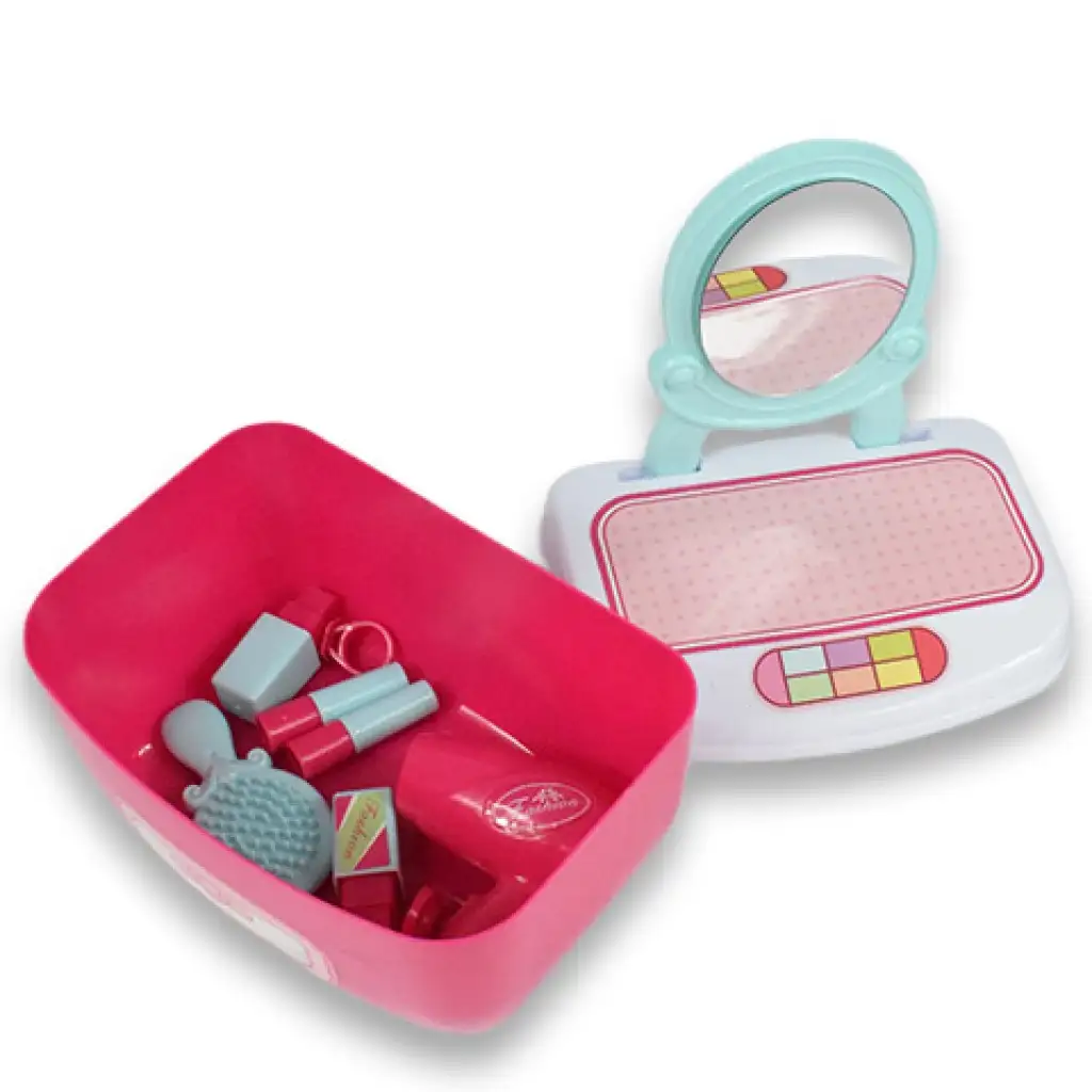 imagen de Conjunto de belleza con mesa de tocador con espejo y maquillaje en caja de almacenamiento 8