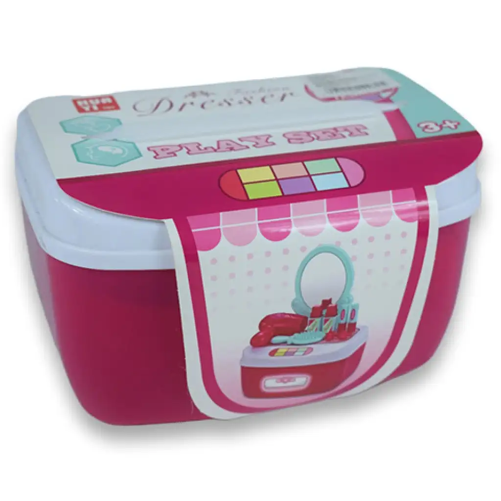 imagen de Conjunto de belleza con mesa de tocador con espejo y maquillaje en caja de almacenamiento 9