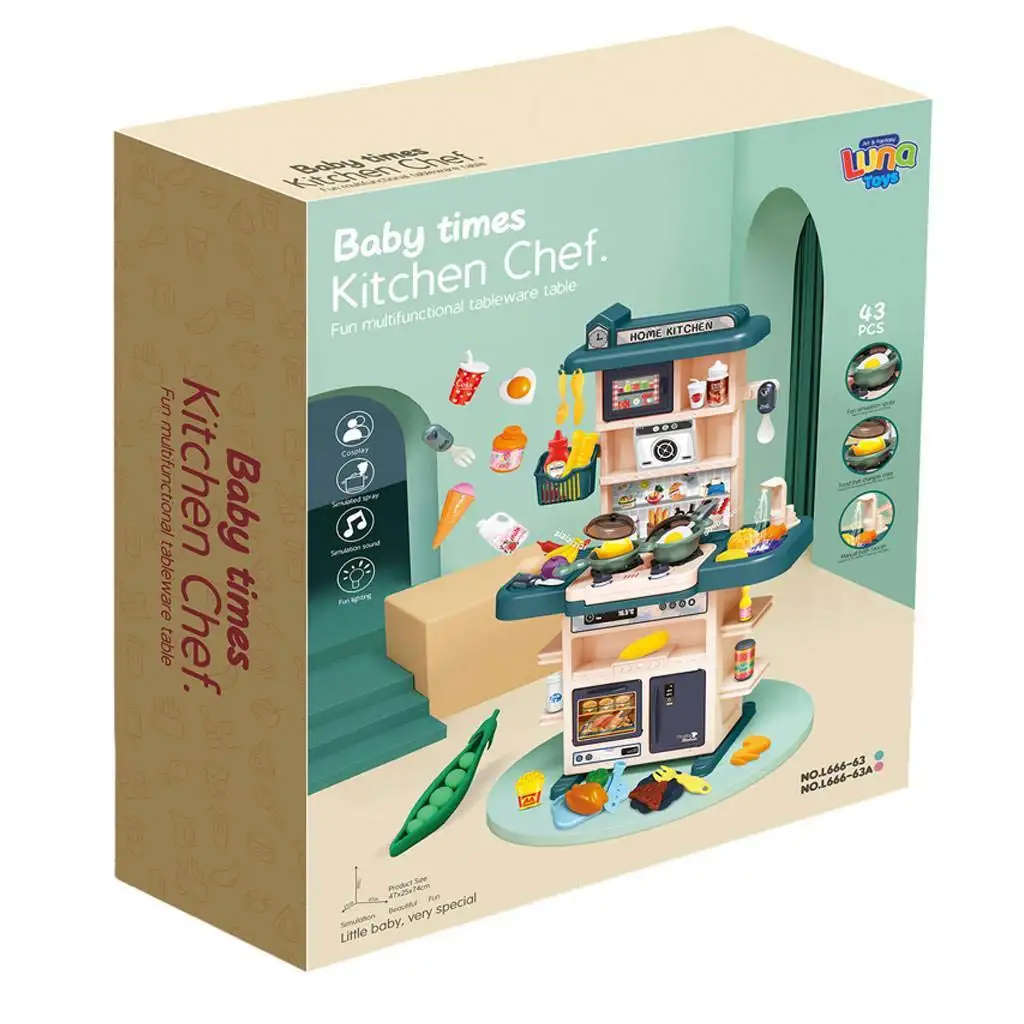 imagen de Conjunto de juego de cocina verde con luz y sonido de 43 piezas 1