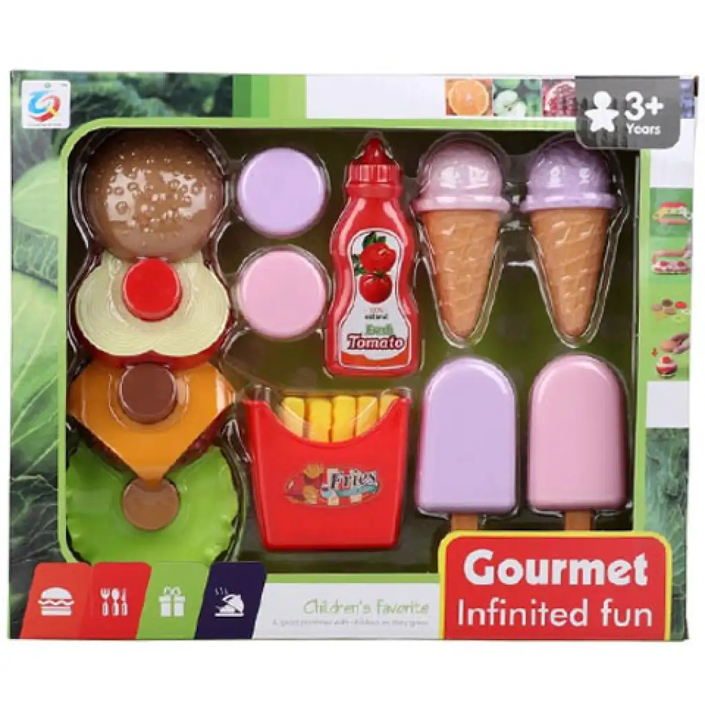 imagen de Conjunto de juego de comida de hamburguesas gourmet con helado 1