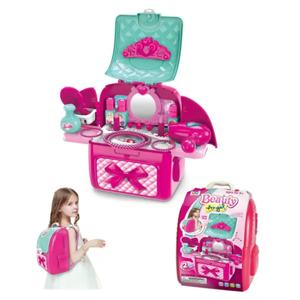 imagen de Conjunto de juego de mesa de belleza portátil 2 en 1 en mochila rosa 2