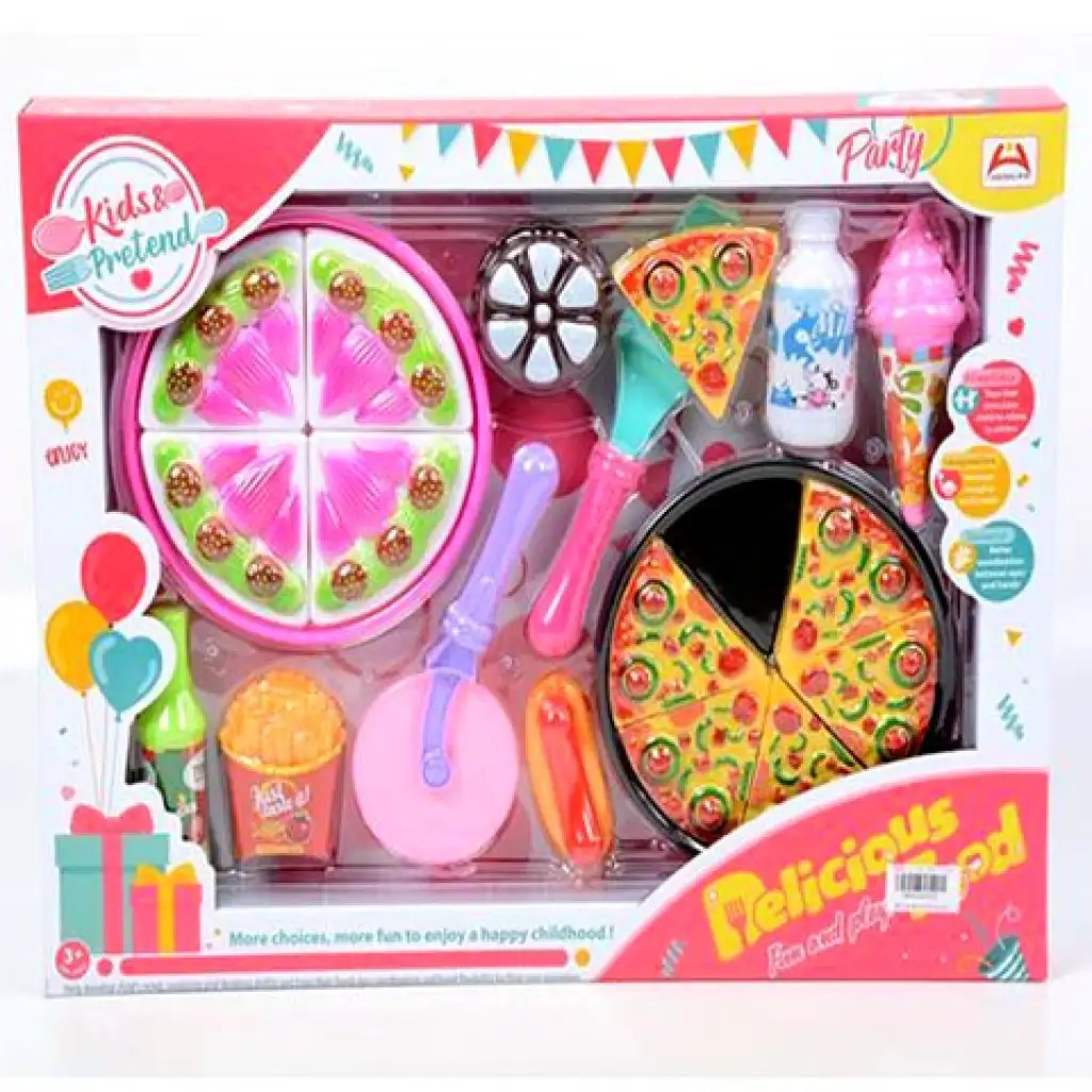 imagen de Conjunto de menú de fiesta de cumpleaños con pastel y pizza 1