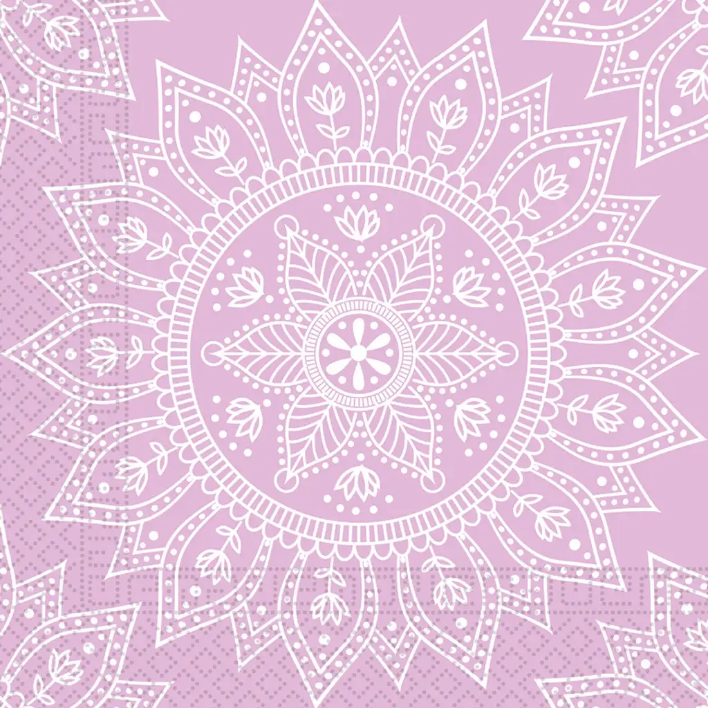 imagen de Conjunto de servilletas de papel mandala lila-blanco – 2 capas, 33x33 cm, 20 unidades 1