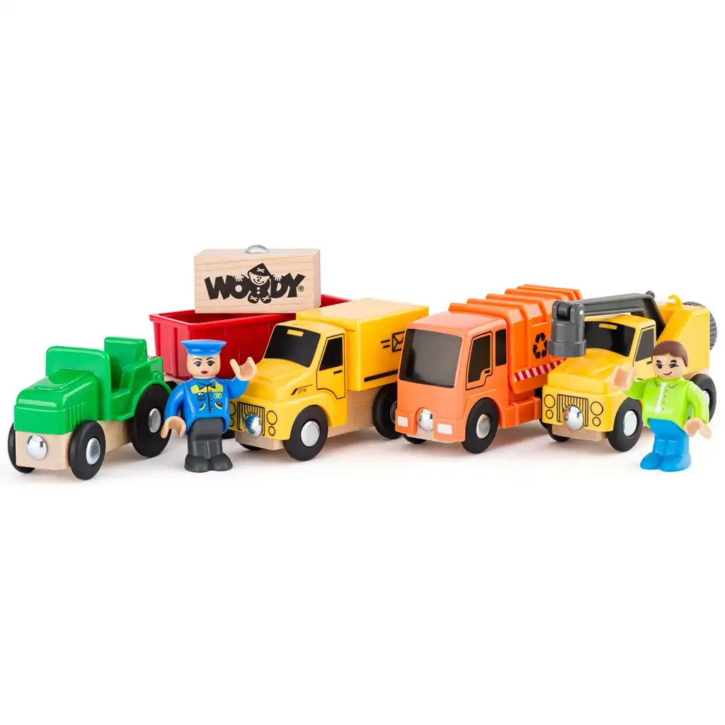 imagen de Conjunto de vehículos de maquinaria 8 piezas con figura - Woodyland 1