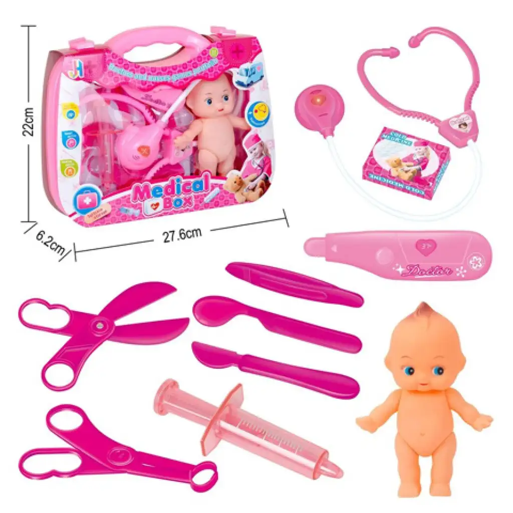 imagen de Conjunto médico rosa con muñeca y accesorios en maletín 2