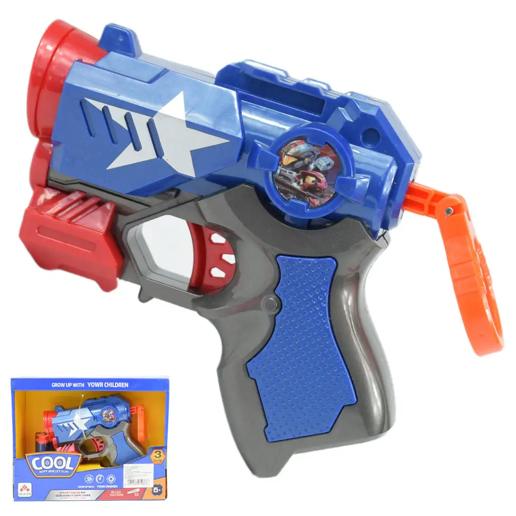 imagen de Cool Soft Bullet Gun: Arma de dardos de espuma de tamaño pequeño con balas en color azul de 14cm 1