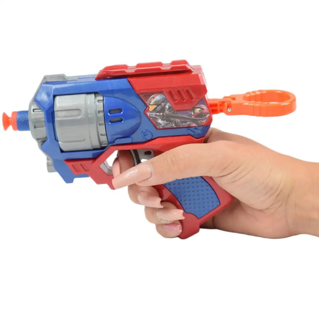 imagen de Cool Soft Bullet Gun: Arma de dardos de espuma de tamaño pequeño con balas en color azul-rojo de 14 cm 4