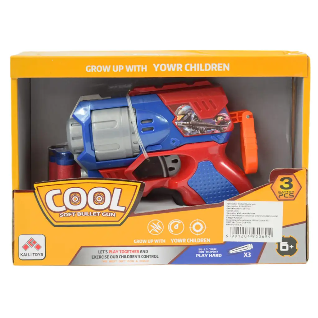 imagen de Cool Soft Bullet Gun: Arma de dardos de espuma de tamaño pequeño con balas en color azul-rojo de 14 cm 6
