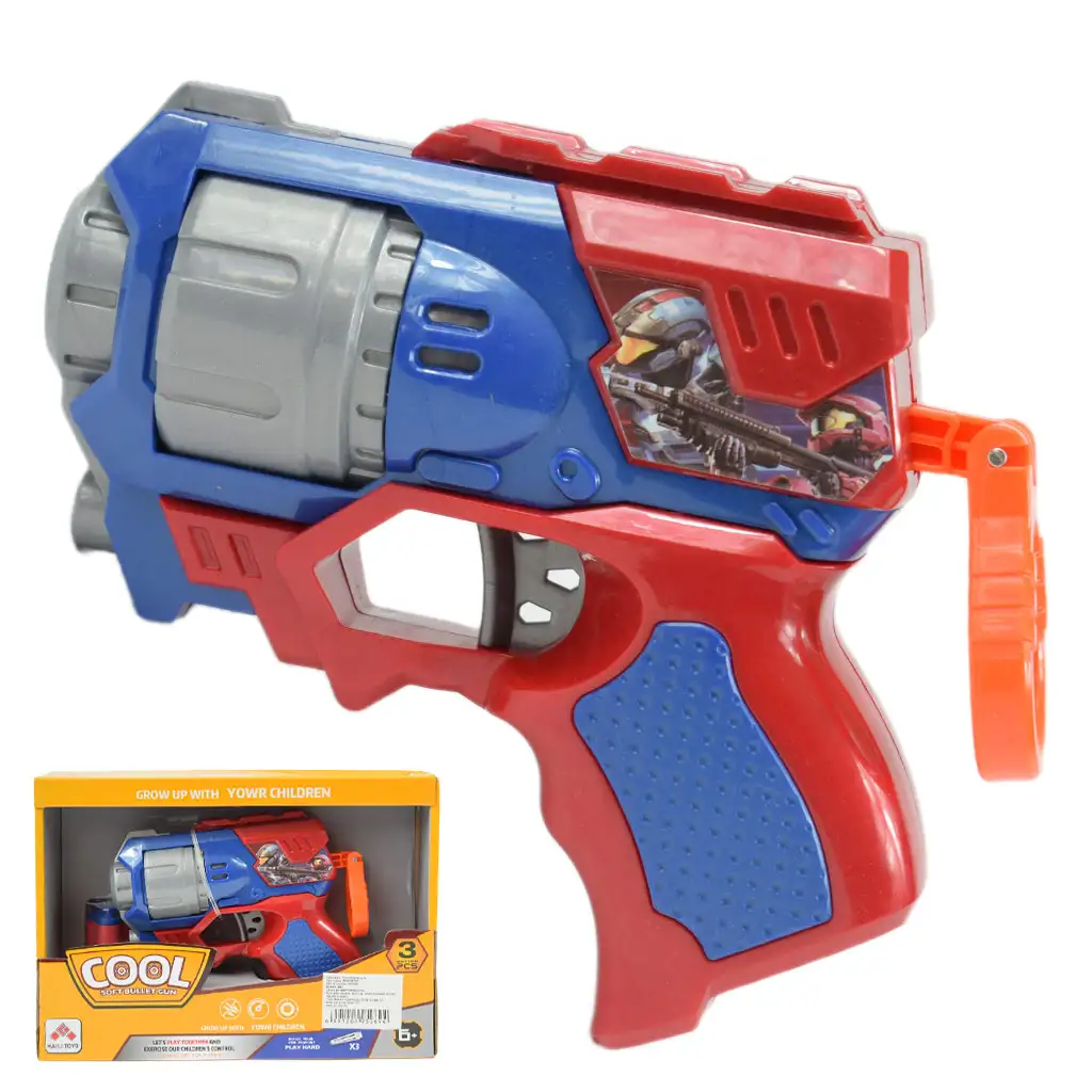 imagen de Cool Soft Bullet Gun: Arma de dardos de espuma de tamaño pequeño con balas en color azul-rojo de 14 cm 1