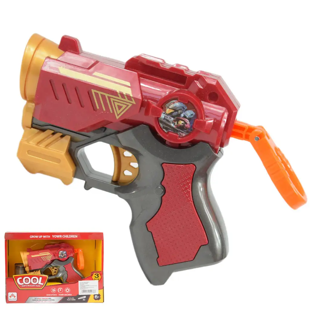 imagen de Cool Soft Bullet Gun: Arma de dardos de espuma de tamaño pequeño con balas en color rojo de 14 cm 1