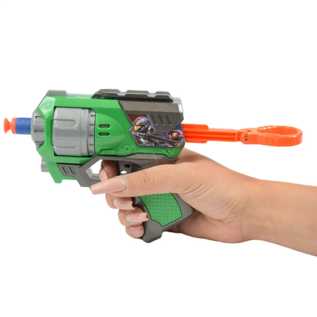 imagen de Cool Soft Bullet Gun: Arma de dardos de espuma de tamaño pequeño con balas en color verde 14cm 4