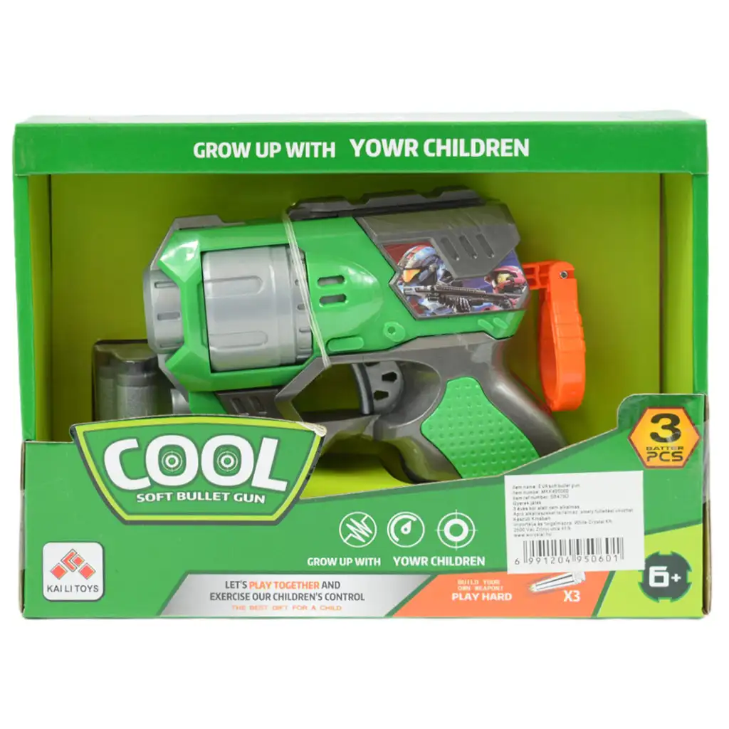 imagen de Cool Soft Bullet Gun: Arma de dardos de espuma de tamaño pequeño con balas en color verde 14cm 5