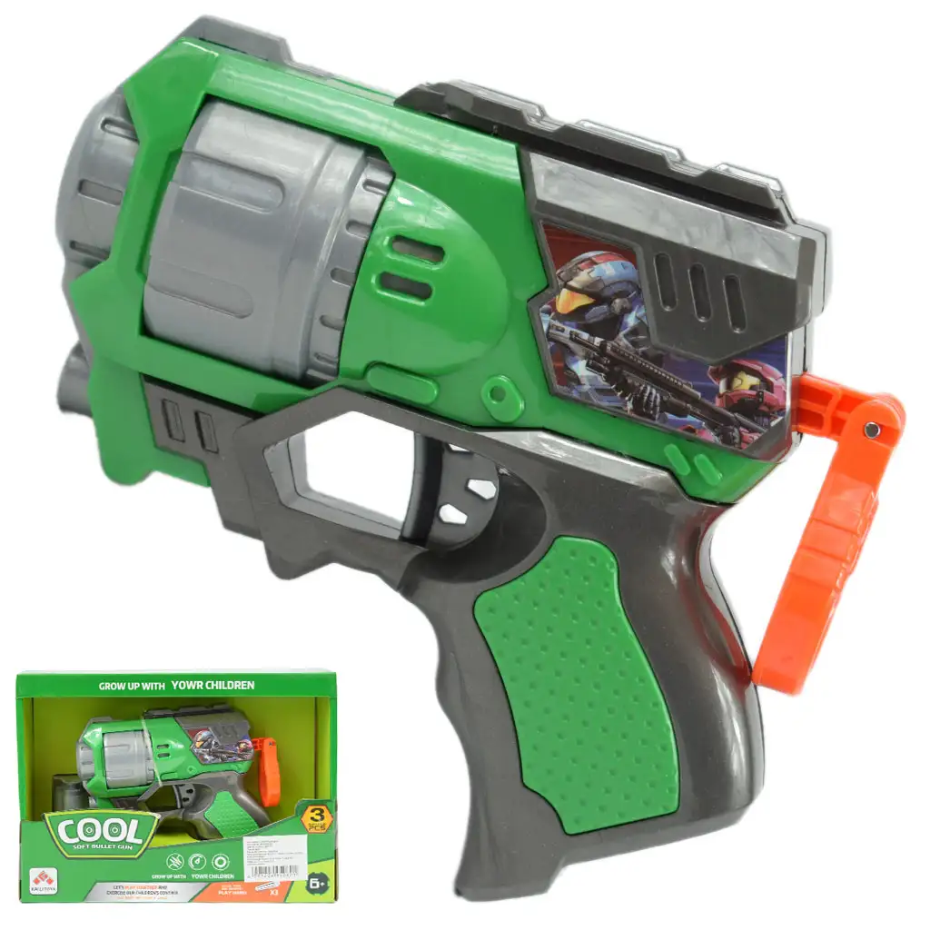 imagen de Cool Soft Bullet Gun: Arma de dardos de espuma de tamaño pequeño con balas en color verde 14cm 1