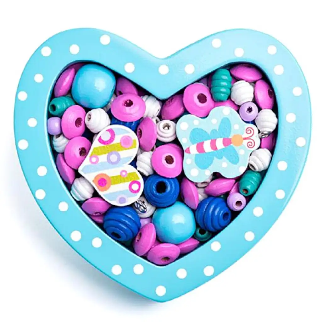imagen de Corazón azul pequeño set de ensartado de cuentas de madera 1
