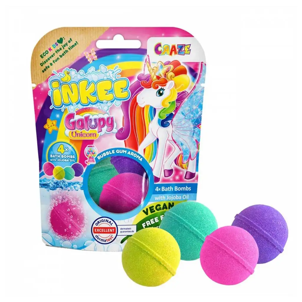 imagen de Craze Inkee: Galupy Unicornio vegano paquete de 4 bolas de baño 1