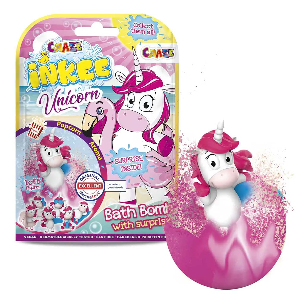 imagen de Craze Inkee: Paquete de bola de baño vegana de unicornio con figura sorpresa 1