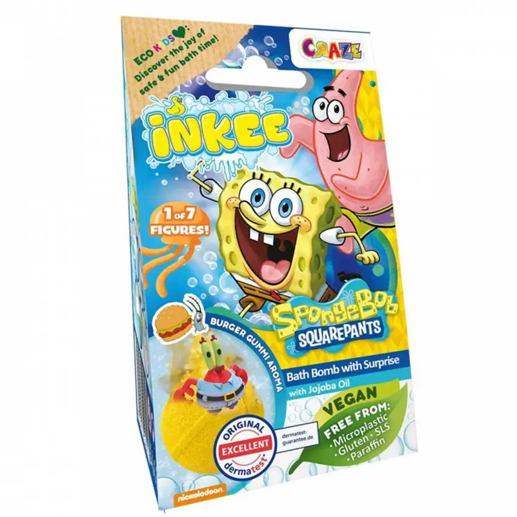 imagen de Craze Inkee: Paquete de bolas de baño veganas coleccionables con figuras de la película de dibujos animados de Spongyabob 1