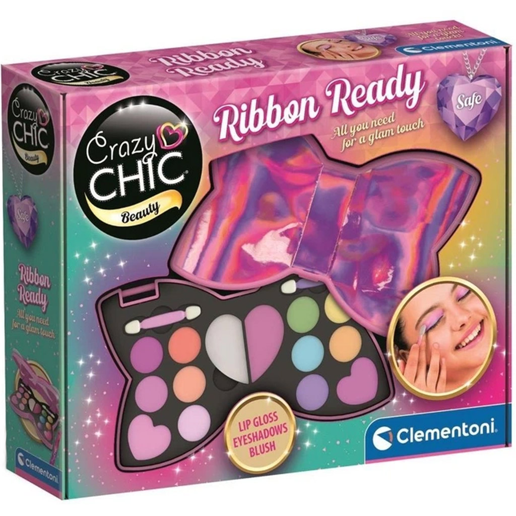 imagen de Crazy Chic: Kit de maquillaje Ribbon Ready en un estuche en forma de lazo - Clementoni 1