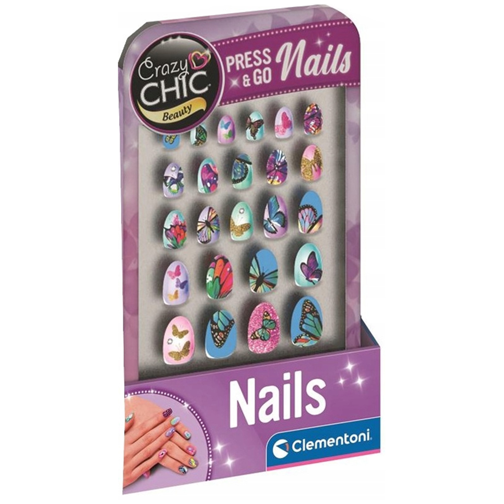 imagen de Crazy Chic: Set de uñas postizas autoadhesivas con mariposas 1ud - Clementoni 2