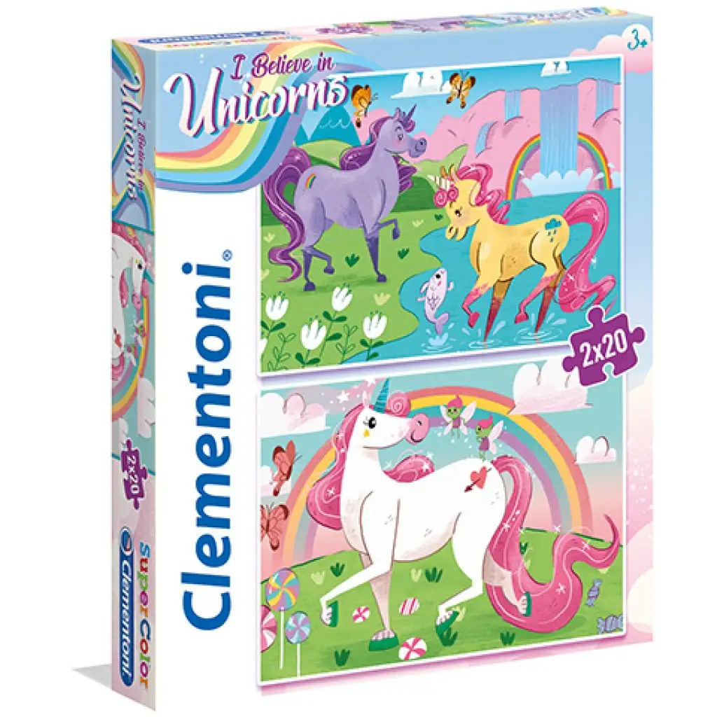 imagen de Creo en los unicornios Supercolor 2 en 1 puzzle 2x20 piezas - Clementoni 1