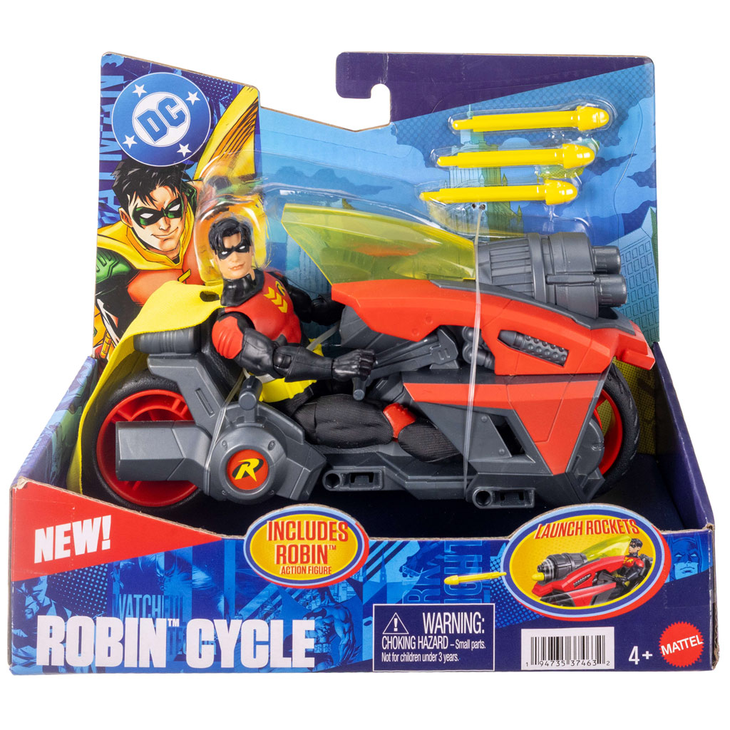 imagen de DC Robin figura de acción con moto y cohetes lanzadores – Mattel 1