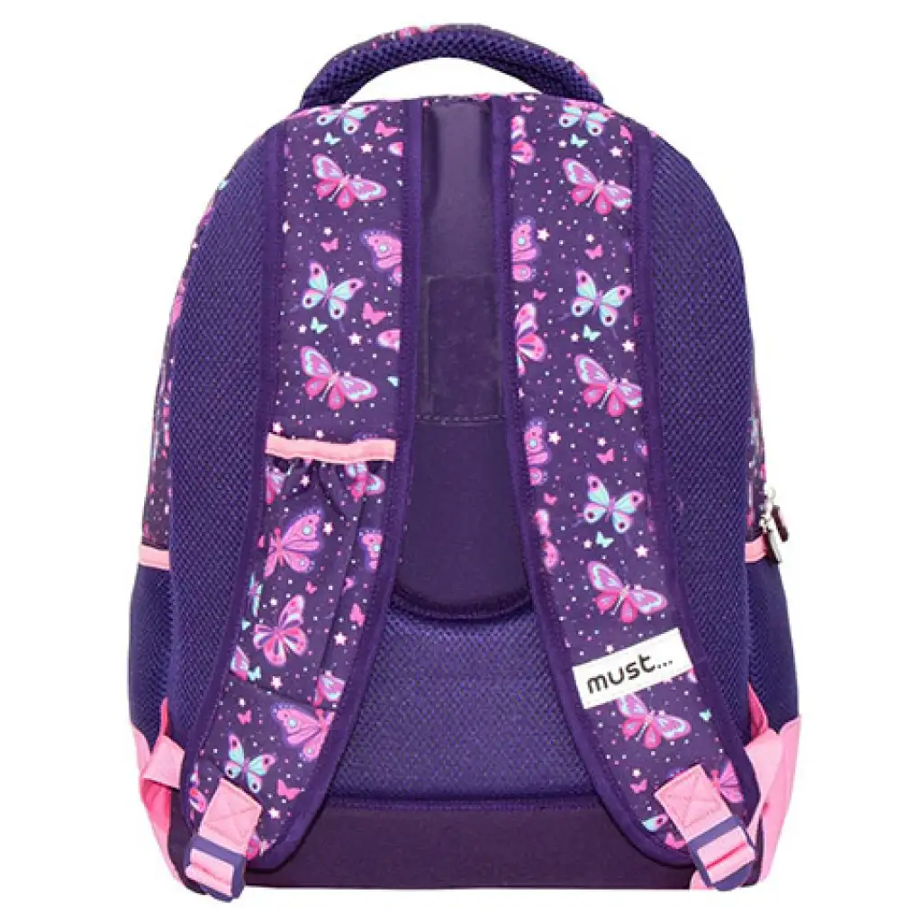 imagen de Debes... Sigue tus sueños Mochila escolar de mariposas con esquinas redondeadas de 32x18x43cm 2