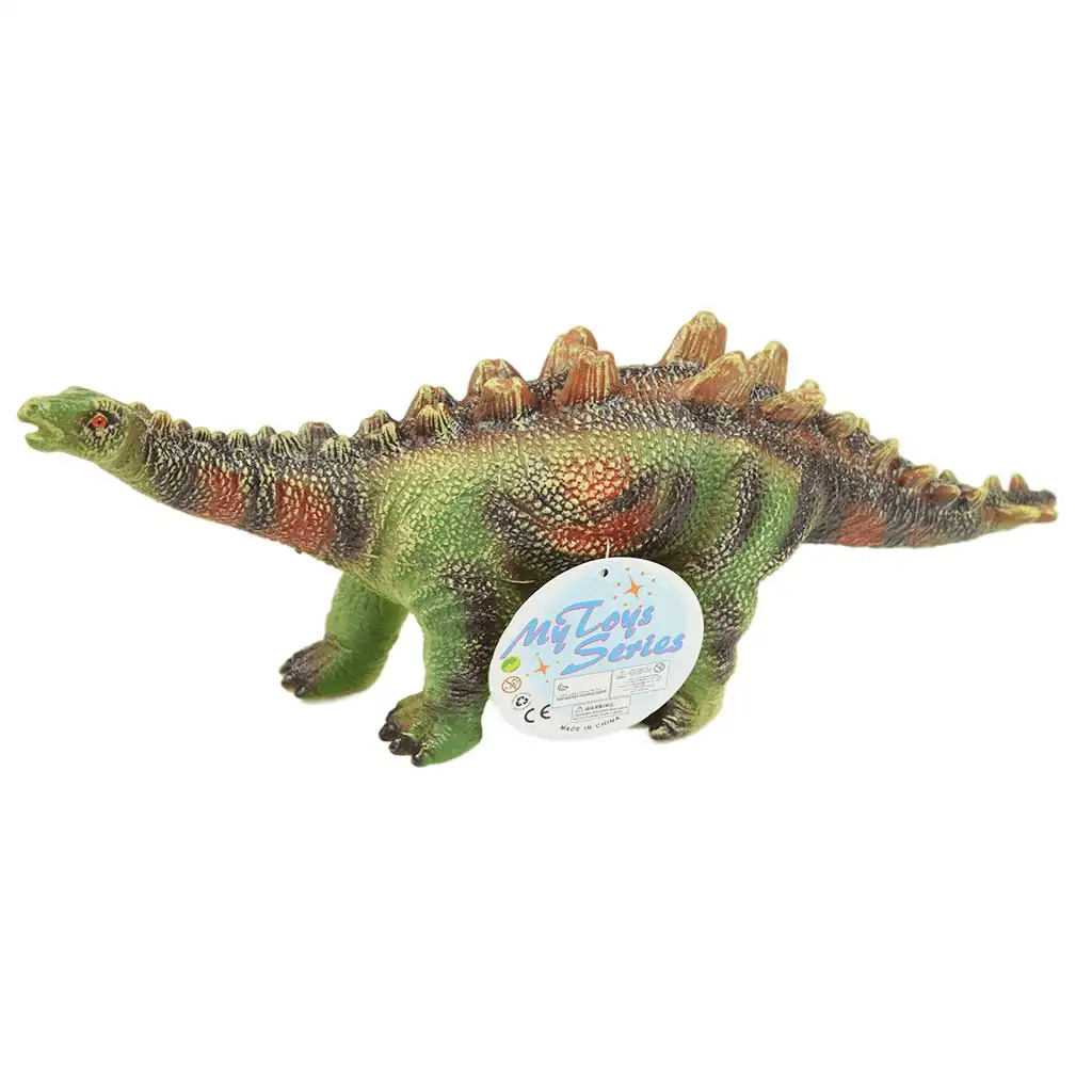 imagen de Dino World: Figura de dinosaurio Stegosaurus de material vinílico que emite sonido con relleno de algodón de 35 cm 1