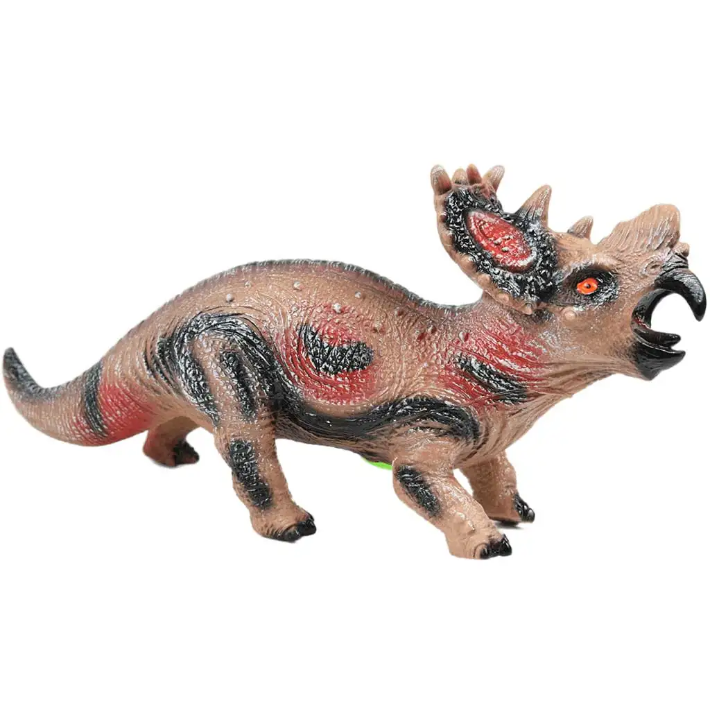 imagen de Dino World: Figura de dinosaurio Styracosaurus de material vinílico que emite sonido con relleno de algodón de 35 cm 2