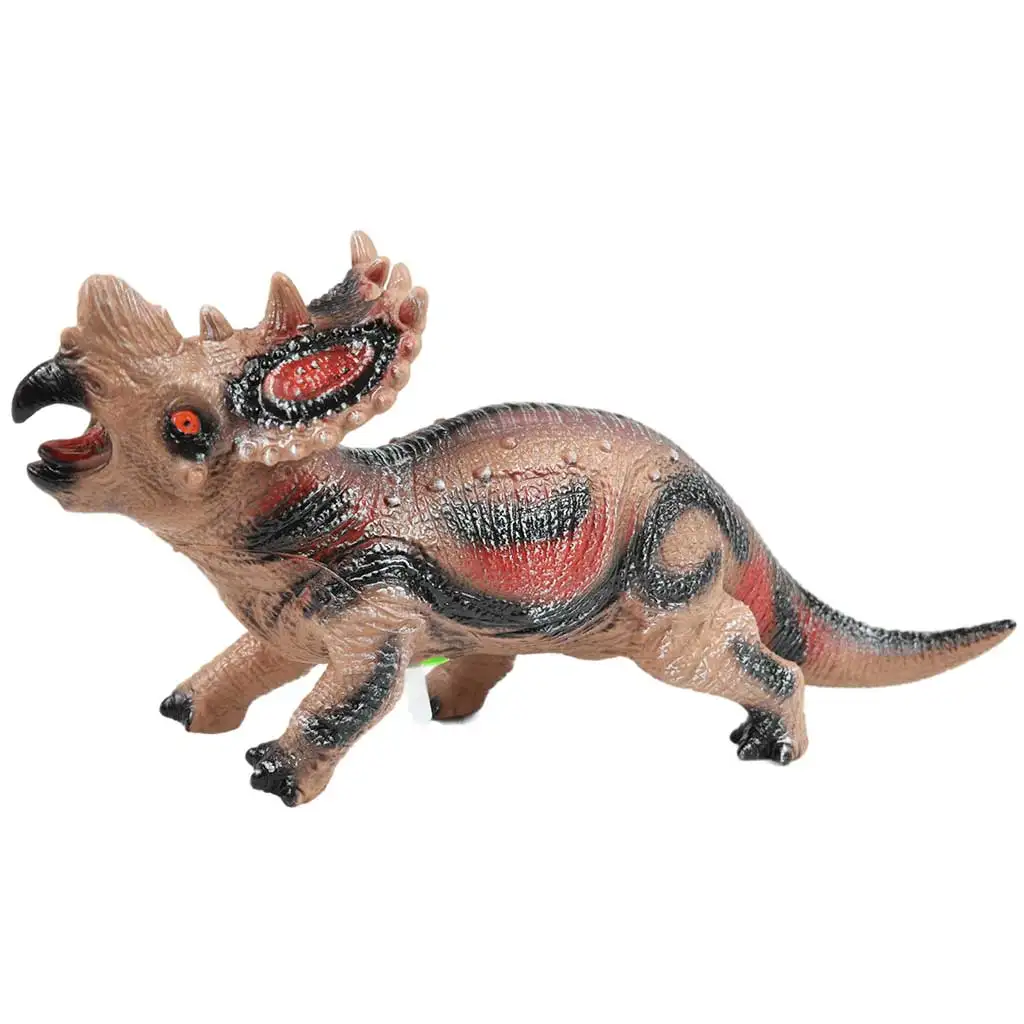 imagen de Dino World: Figura de dinosaurio Styracosaurus de material vinílico que emite sonido con relleno de algodón de 35 cm 1