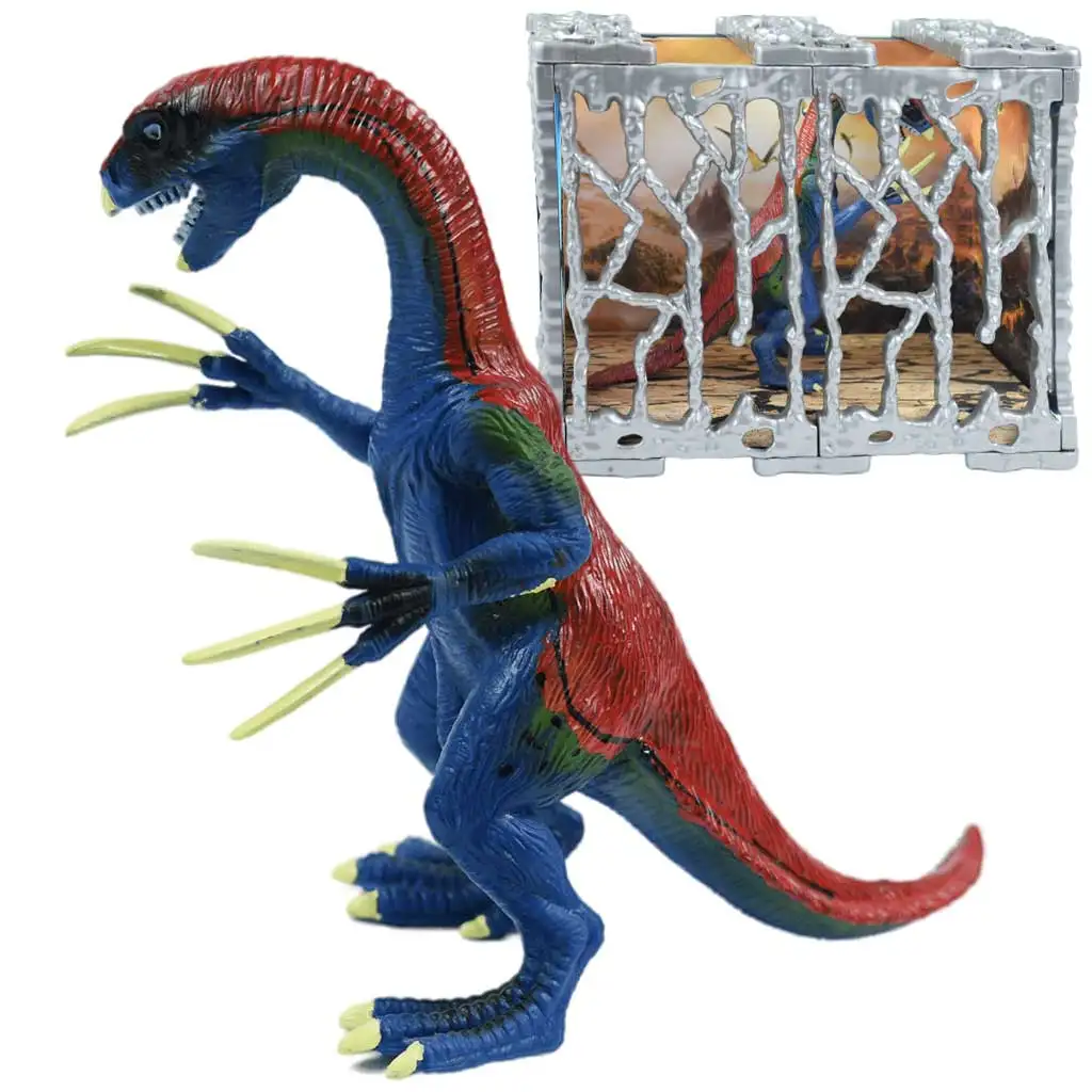 imagen de Dino World: Figura de dinosaurio Therizinosaurus de 20 cm meticulosamente detallada en una jaula 1
