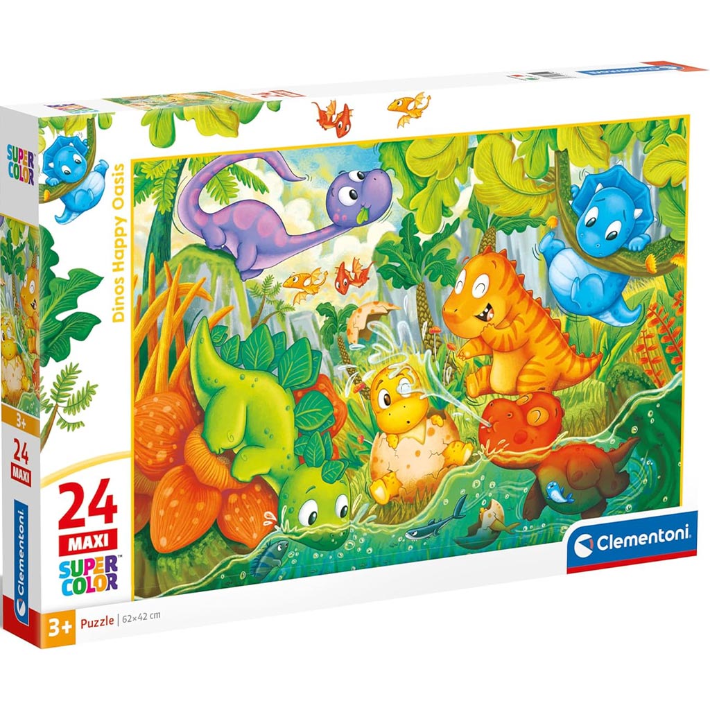 imagen de Dinosaurios juguetones 24 piezas maxi supercolor puzzle - Clementoni 1