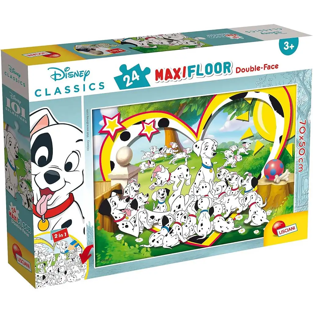 imagen de Disney 101 dálmata 2 en 1 maxi puzzle y libro para colorear de 24 piezas 70x50cm - Lisciani 1