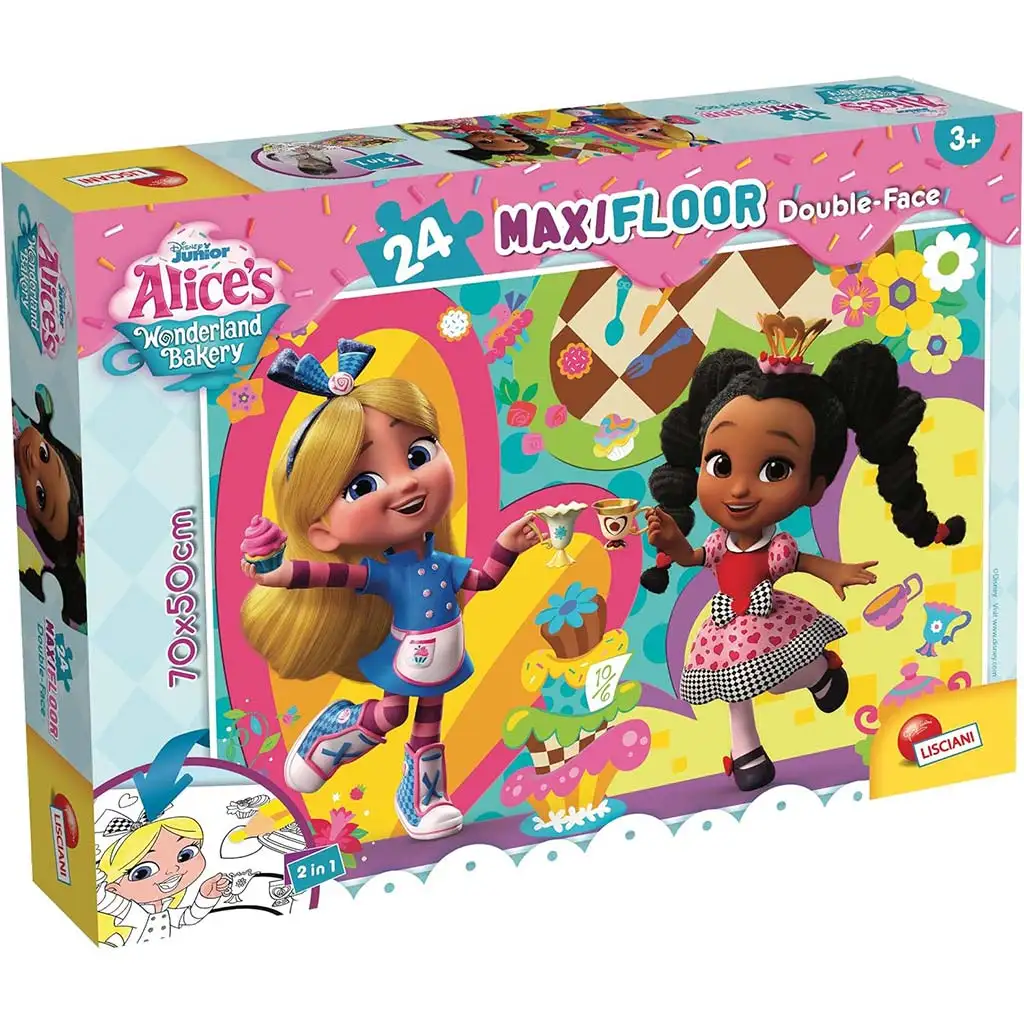 imagen de Disney Alicia en el País de las Maravillas 2 en 1 maxi puzzle y libro para colorear de 24 piezas 70x50cm - Lisciani 1