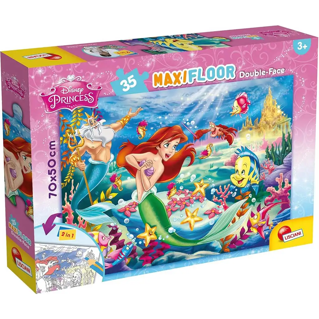 imagen de Disney Ariel 2 en 1 35 piezas maxi puzzle y colorear 70x50cm - Lisciani 1