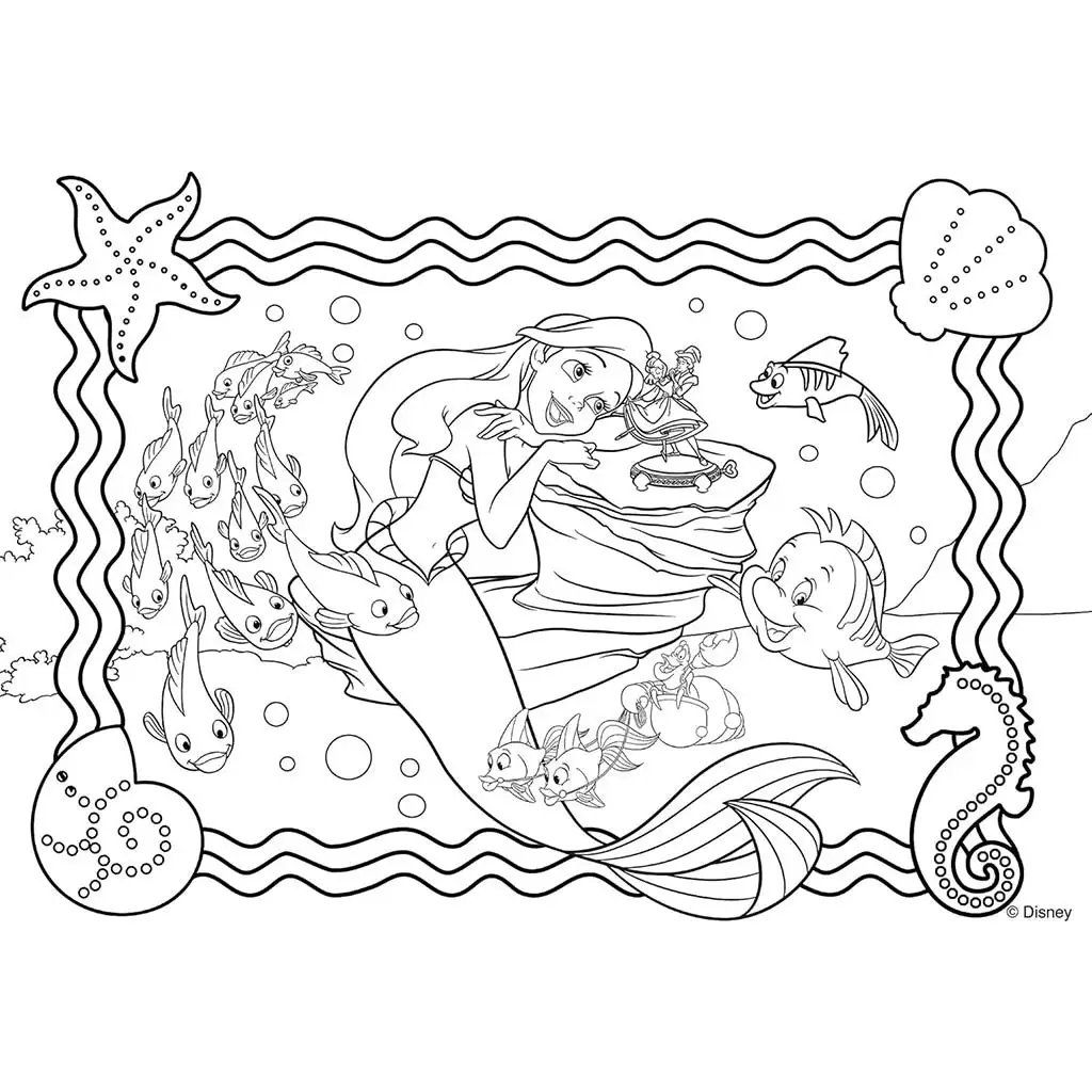 imagen de Disney Ariel 2 en 1 60 piezas maxi puzzle y colorear 70x50cm - Lisciani 2