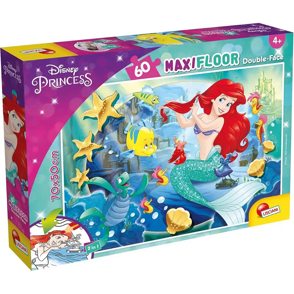 imagen de Disney Ariel 2 en 1 60 piezas maxi puzzle y colorear 70x50cm - Lisciani 1