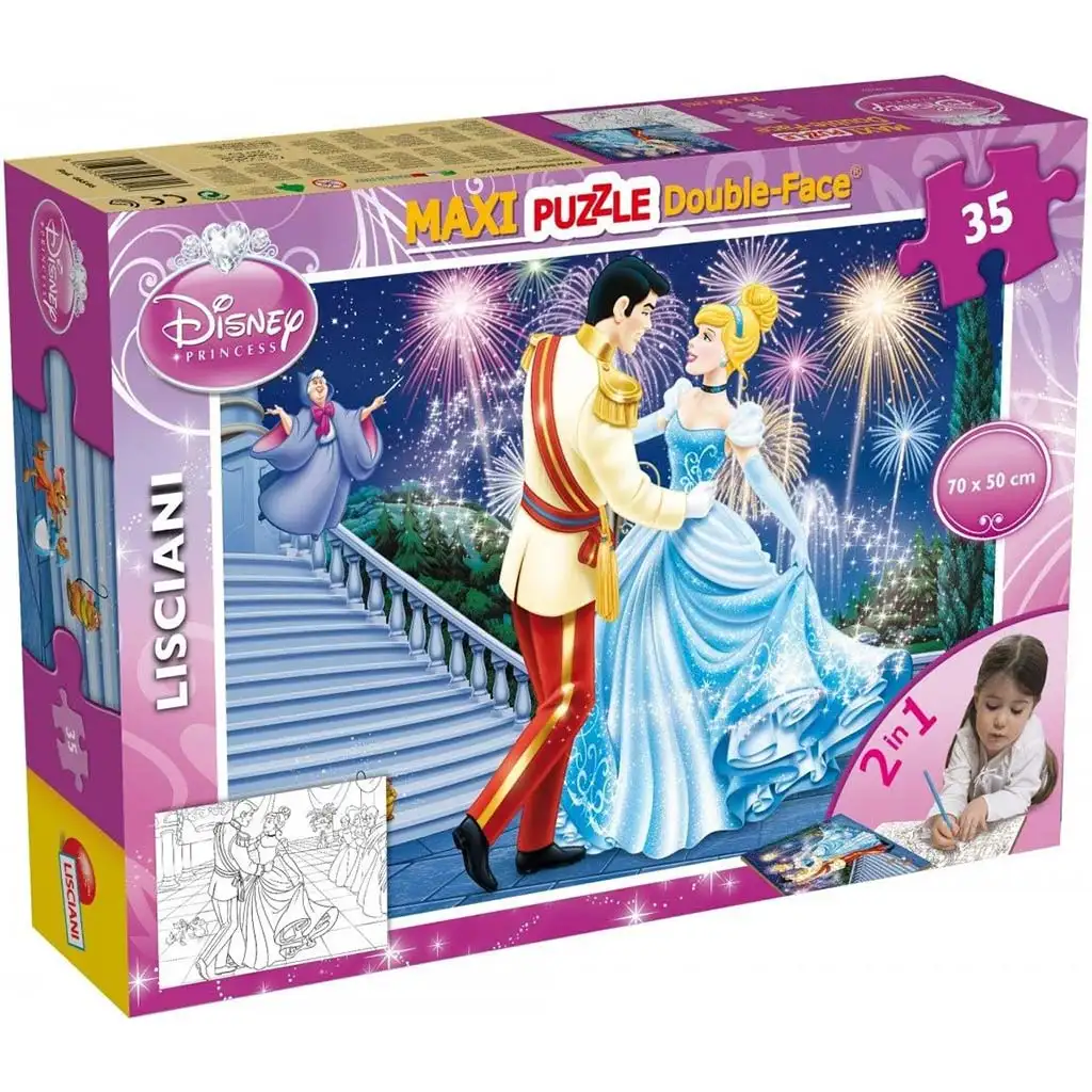imagen de Disney Cenicienta 2 en 1 35 piezas maxi puzzle y colorear 70x50cm - Lisciani 1