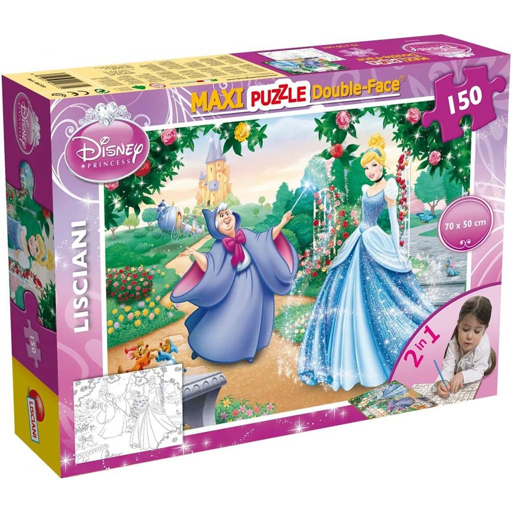 imagen de Disney Cenicienta 2 en 1 maxi 150 piezas puzzle y coloreable 70x50cm - Lisciani 1
