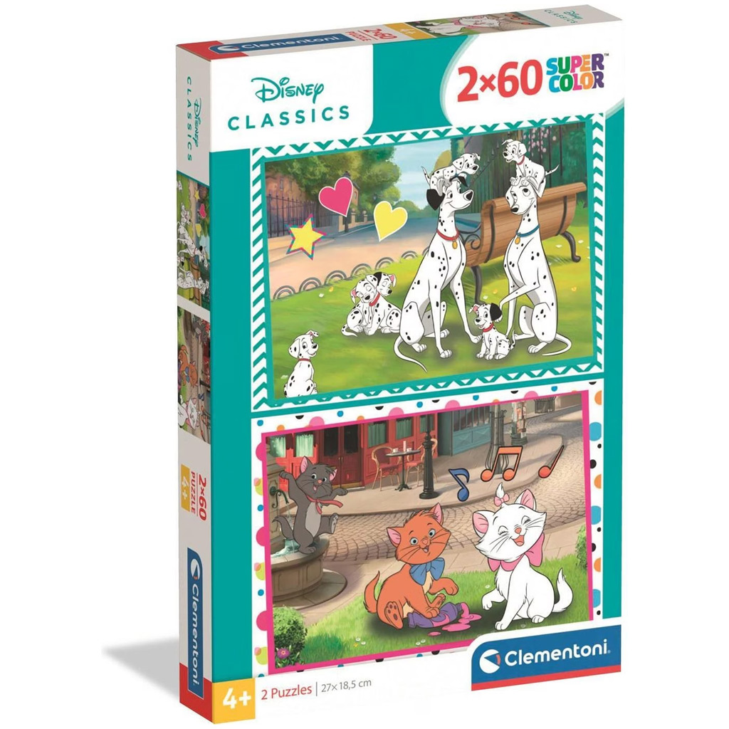 imagen de Disney Clásicos 101 dálmatas y Aristogatos puzzle Supercolor 2x60 piezas - Clementoni 1