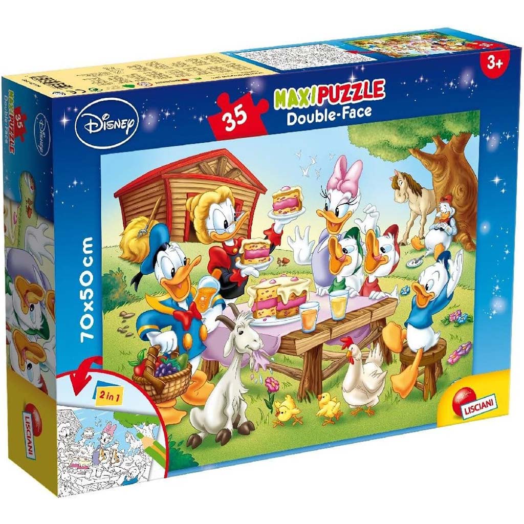 imagen de Disney Donald Pato familia 2 en 1 maxi 35 piezas rompecabezas y colorear 70x50cm - Lisciani 1