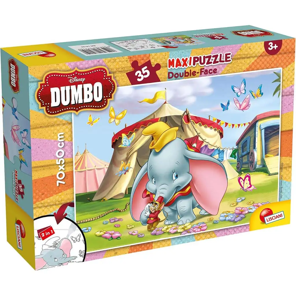 imagen de Disney Dumbo 2 en 1 35 piezas maxi puzzle y colorear 70x50cm - Lisciani 1