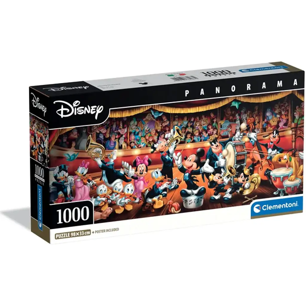 imagen de Disney – Mickey y sus amigos en la banda puzzle panorámico de 1000 piezas con póster - Clementoni 1