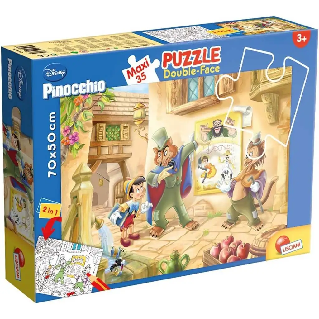 imagen de Disney Pinocho 2 en 1 maxi puzzle de 35 piezas y colorear 70x50cm - Lisciani 1