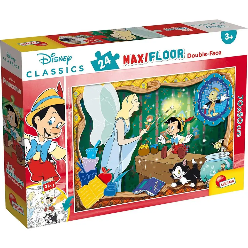 imagen de Disney Pinocho 2 en 1 maxi rompecabezas y colorear de 24 piezas 70x50cm - Lisciani 1