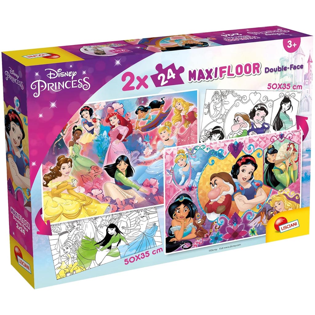 imagen de Disney Princesas 2 en 1 2x24 piezas maxi puzzle y libro para colorear - Lisciani 1