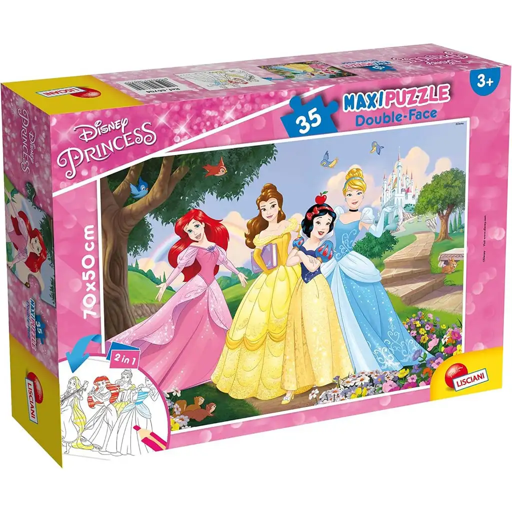 imagen de Disney Princesas 2 en 1 maxi 35 piezas puzzle y colorear 70x50cm - Lisciani 1