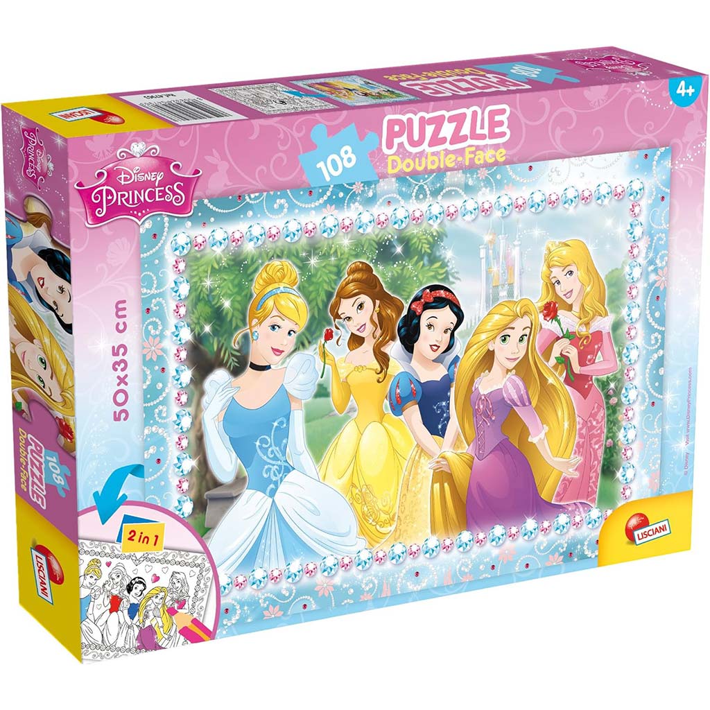 imagen de Disney Princesas 2 en 1 rompecabezas y libro para colorear de 108 piezas 50x35cm - Lisciani 1