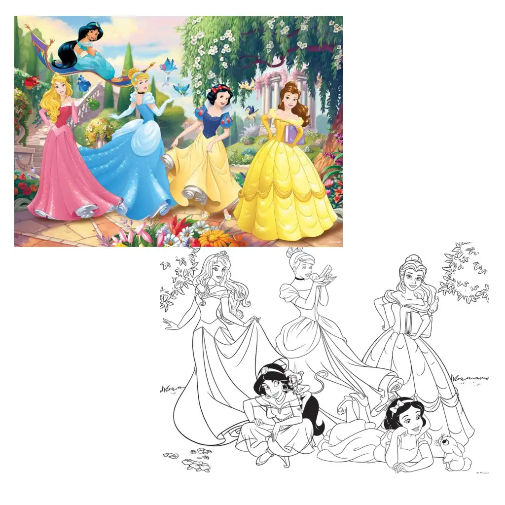 imagen de Disney Princesas 2 en 1 rompecabezas y libro para colorear de 108 piezas 70x50cm - Lisciani 2
